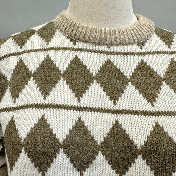 Vintage 70s Ambassador brown diamond argyle sweater size XL - Picture 4 of 13
